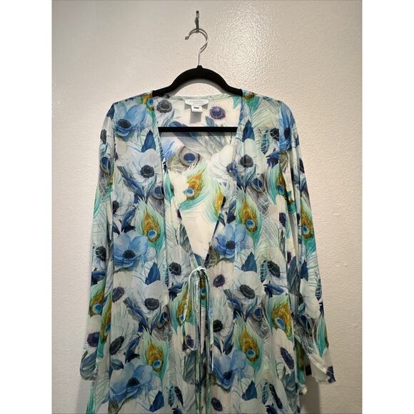 Elizabeth Hurley Beach Cover Up Women’s Size S/M Feather Floral Print Tie Front - Picture 2 of 8